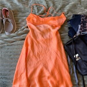Zara Orange Backless Slip Dress with Spaghetti Straps
